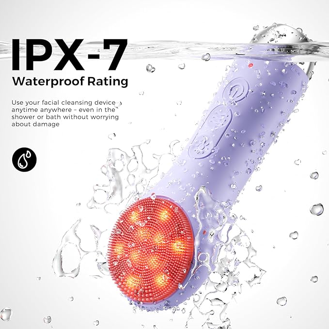 Facial Cleansing Brush Electric Face Scrubber - Rechargeable Face Cleansing Brush with 4 LED Gentle Light Silicone Heat and Vibration Exfoliator Massage Deep Cleansing,IPX7 Waterproof,Ideal Gift﻿