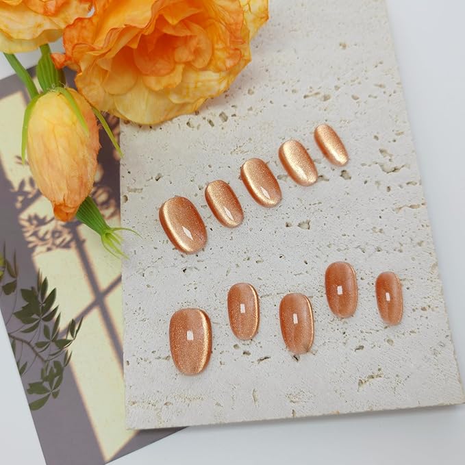 Cat Eye Press on Nails Handmade Short Oval/Square/Round False Nails with French Tip/Aurora/Magnetic Shimmer Designs (Side#Koi S)