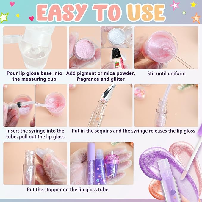 Jcoos Lip Gloss Making Kit, Fun Lip Gloss Kit to Make Your Own Lip Gloss with Moisturizing Lipgloss Base, All-Inclusive Moisturizing Handmade Lip Glaze Supplies Set for Beginner Women