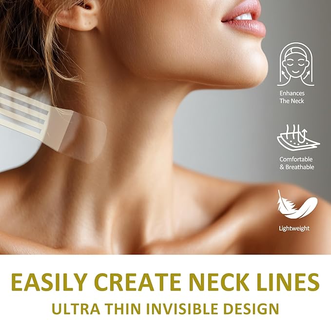 Skymore 28PCS Neck Tape Lifting Invisible for Sagging Skin & Double Chin, New Upgrade High Elasticity Breathable Face Tape (4 Elastic Bands + 20 Replacement Patches)