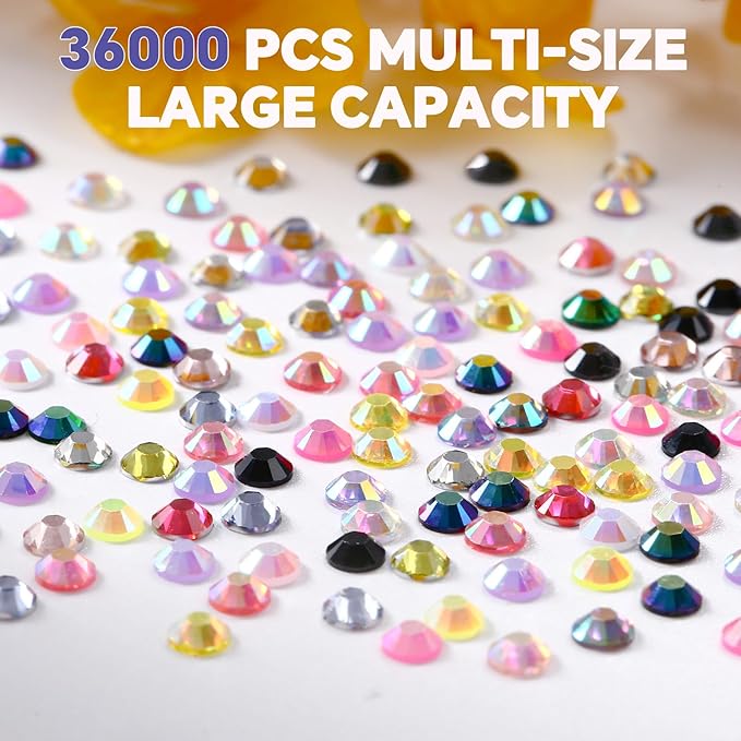 36000Pcs 3mm Trendy Color Resin Rhinestones Kit- Resin Mixed Color Rhinestones for Nail Clothes Shoes Tumblers Decoration Flat Back Round