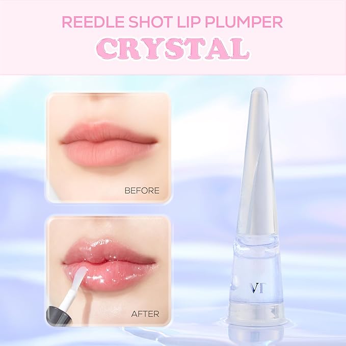 VT COSMETICS Reedle Shot Lip Plumper, Hydrate & Volumize Lip Gloss, Smooth Lip Wrinkles, Korean Lip Plumper, High Shine, Lip Enhancer, Hyaluronic Acid, Stocking Stuffers, 0.15 oz. (Crystal (Glitter))
