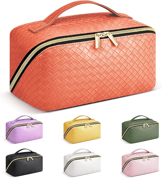 Personalized Makeup Bag, Valentine’s Day Gifts for Girl, Preppy Plaid Leather Cosmetic Travel Bag for Women, Travel Toiletry Organizer, Large Capacity Stuff Bag, Cute Cosmetic Pouch Skincare Bag