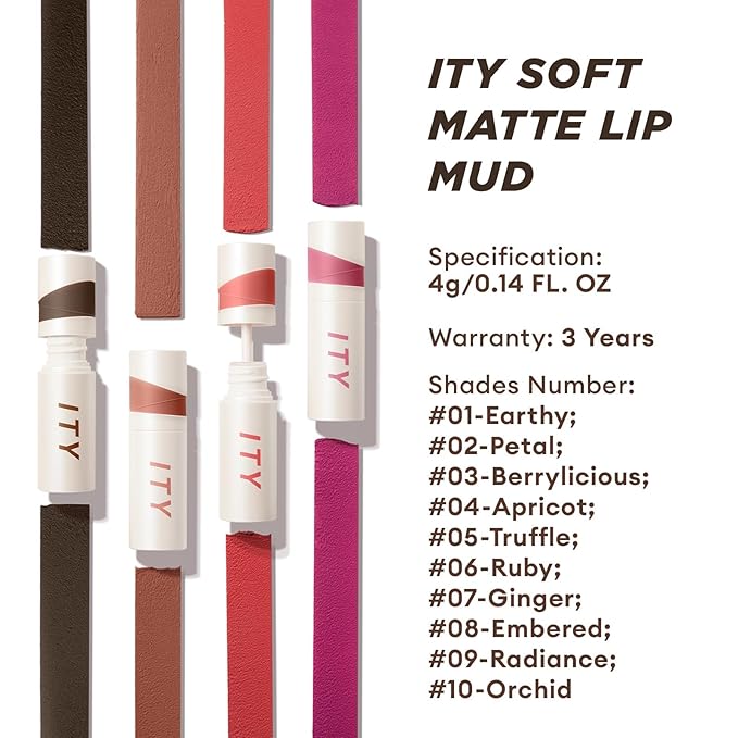 ITY Velvet Matte Finish Lip Stain-Mousse Textured Lip Clay, Red Shade, Conceals Lip Lines, Rich Pigment Lip Tint Lipsticks,0.14 oz (4g) in Berrylicious, Ginger.