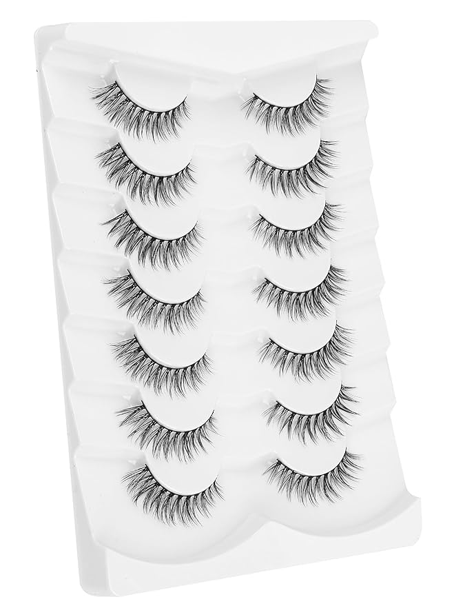 Eyelashes Natural Cat Eye Lashes False Eyelashes Wispy Lashes Flared Lashes Pack C Curl Eyelash Soft False Lashes 12mm Short Lashes Siligli 7 Pair
