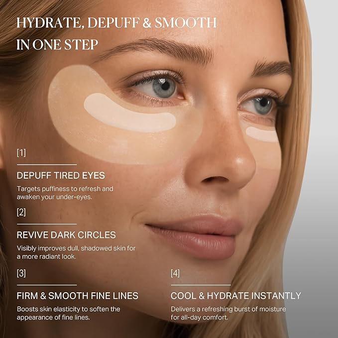 depology Caffeine Under Eye Patches + Freeze-Dried Collagen Under Eye Mask, Awakening Eye Patches for Puffy Eyes and Dark Circles& Fine Lines, 8 Pairs | 2‑Step Hydrating & Smoothing & Reviving