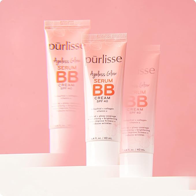 pūrlisse Ageless Glow Serum BB Cream SPF 40 - Glow BB Cream with SPF Enriched with Bakuchiol & Vitamin C to Help Improve Firmness & Reduce Wrinkles for Dewy Skin - Fair (1.4 oz)