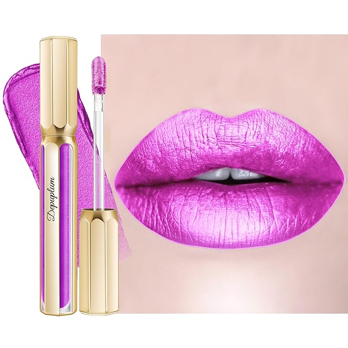 Depuplum Purple Lipsticks for Women Metallic Lipstick Long Lasting Lip Gloss Metal Shine Lightweight Hydrating Full Coverage Lip Color, DP102 Piggy