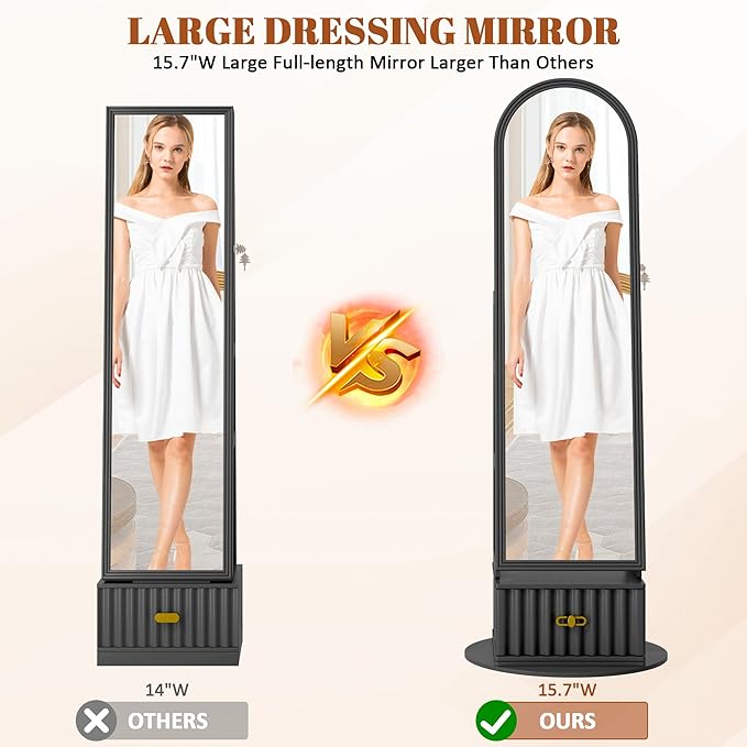Full Length Mirror with Storage, 63" Mirror Jewelry Cabinet Standing, Rotating Jewelry Mirror Organizer Full Length, Lockable Jewelry Armoires with Velvet Lining for Women Gift