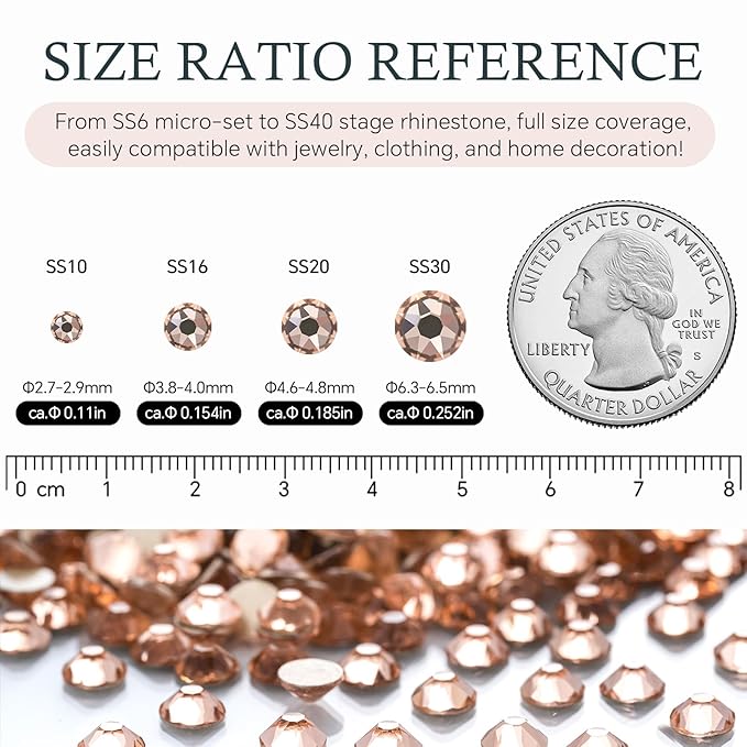 Meibite Champagne Flatback Rhinestones, Glass Rhinestones for Nail Art and Craft, Glue Fix, Loose Crystal Gemstones(Champagne, SS16, 1440pcs, 3.8-4.0mm)