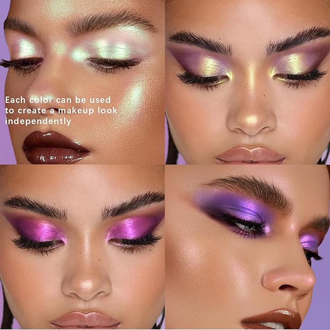 Noerrors Chameleon Eyeshadow,Multichrome Face Highlighter Palette,Multicolor Glow,Multi-use,High Pigment,Color Shift Metallic Shimmer Duochrome Eyeshadow Palette Face Purple Highlighter Makeup