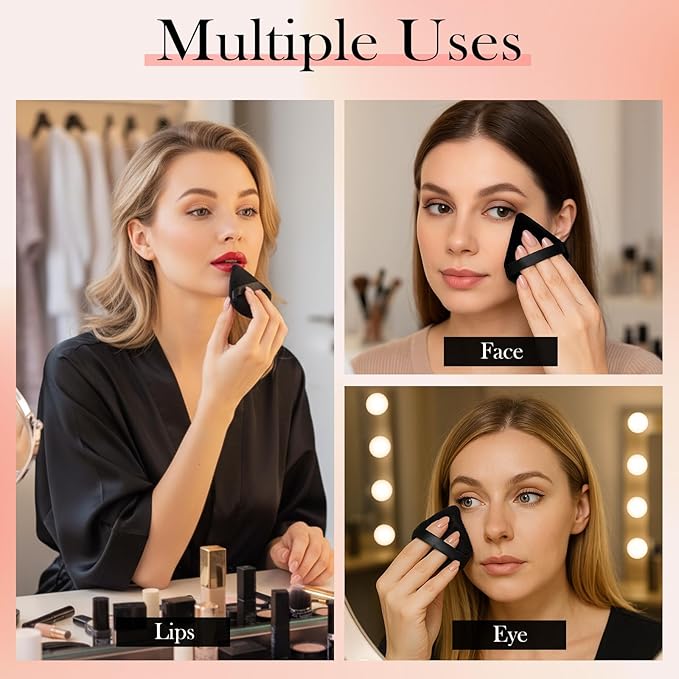 LIQWEI 150Pcs Powder Puff Face Soft Makeup Sponge, Triangle Makeup Puff Velour Puffs for Loose Powder Mineral Body Powder-Cosmetic Foundation Wet Dry Sponge Makeup-Tools (Black)