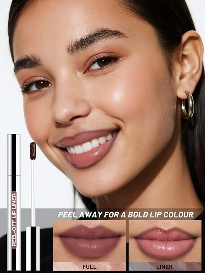 QCMME Lip Stain Peel Off Lip Liner Stain with Tweezer, Long Lasting Matte Lip Tint Tattoo, Highly Pigmented Color Lip Makeup, Waterproof Lipstick, Transfer-proof Lipstain for Women, Neutral Mauve