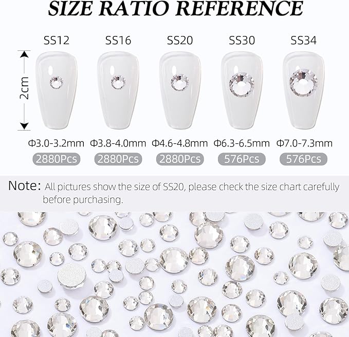 Meibite Crystal Clear Flatback Rhinestones, Glass Rhinestones for Nail Art and Craft, Glue Fix, Loose Crystal Gemstones(Crystal, SS20, 2880pcs, 4.6-4.8mm)