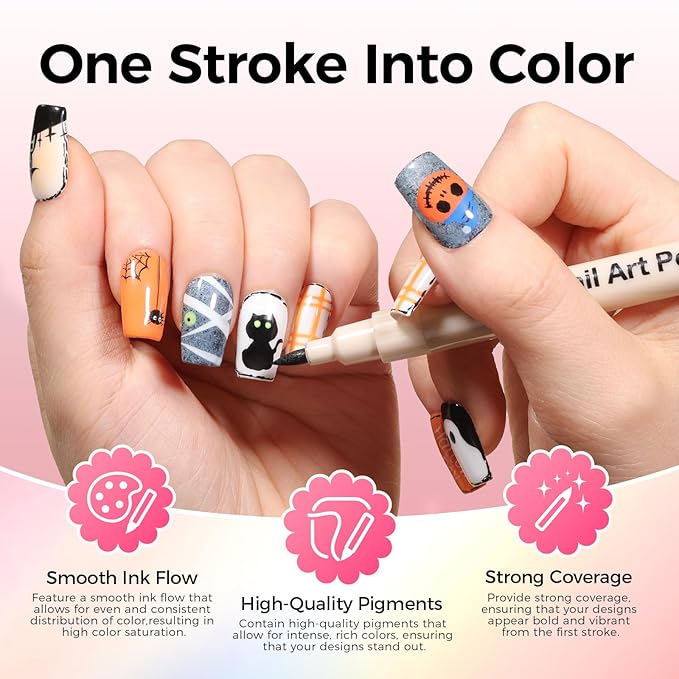 GELLAKTIK 12 Colors Nail Art Pens Set, 3D Nail Color Pens, Quick-Drying Acrylic Paint Markers, Dotting Liner Brush for DIY Nail Design, Home & Salon Manicure Tools