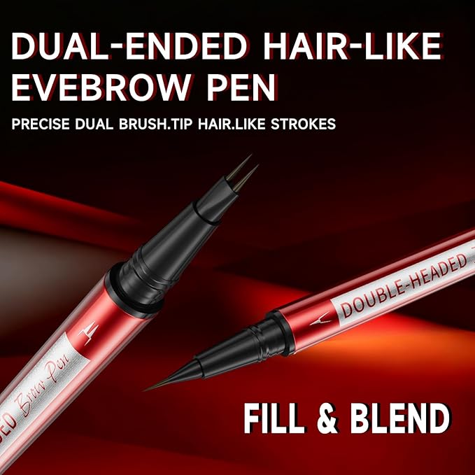 Eyebrow Pencil for Women - Microblading Eyebrow Pen with Dual-Ended Design featuring 2-Fork Tip & Fine Single Brush-Tip, Waterproof, Creates Natural Hair-Like Strokes, Long-Lasting Black Brown