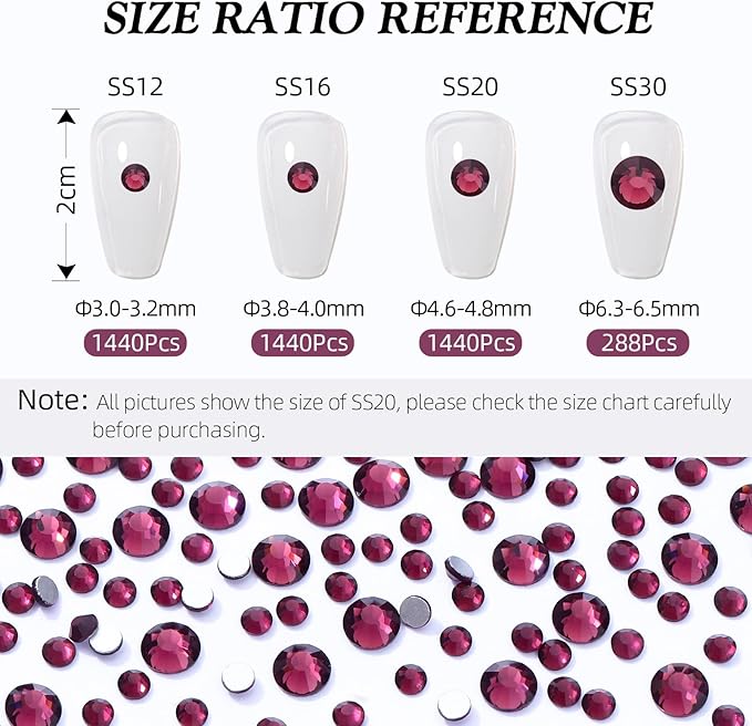 Meibite Purple Flatback Rhinestones, Glass Rhinestones for Nail Art and Craft, Glue Fix, Loose Crystal Gemstones(Purple, SS30, 288pcs, 6.4-6.6mm)