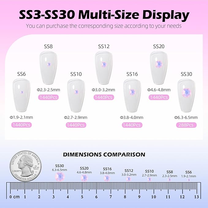Meibite F Pink Flatback Rhinestones, Glass Rhinestones for Nail Art and Craft, Glue Fix, Loose Crystal Gemstones(F Pink, SS16, 1440pcs, 3.8-4.0mm)
