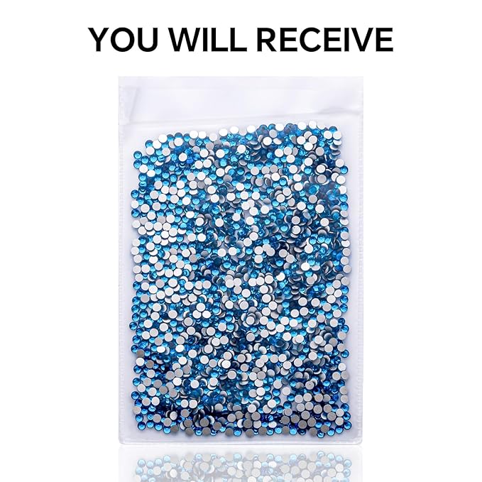 1440Pcs Blue Zircon Crystal Rhinestones,Glass Flatback Rhinestones Small Gemstones for Nail Face Makeup Art Crafts Clothes Decoration-(SS8,2.4mm,Blue Zircon)