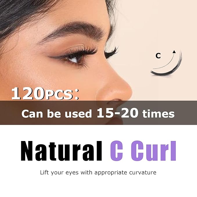 GAQQI Lash Clusters, Eyelash Clusters 120PCS C Curl Individual Lashes, Wispy Cluster Eyelash Extension 12mm Only, Natural Looking Cluster Lashes （GQ15, C Curl, 12mm)
