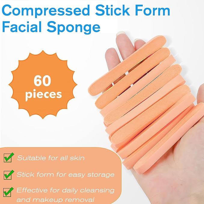 Mgiflw Compressed Facial Sponge,Reusable Makeup Blender 60 Count,Soft Round Wash Sponges for Estheticians Makeup Removal,Face Cleansing Exfoliating Compress Spa Pads for Women,Orange
