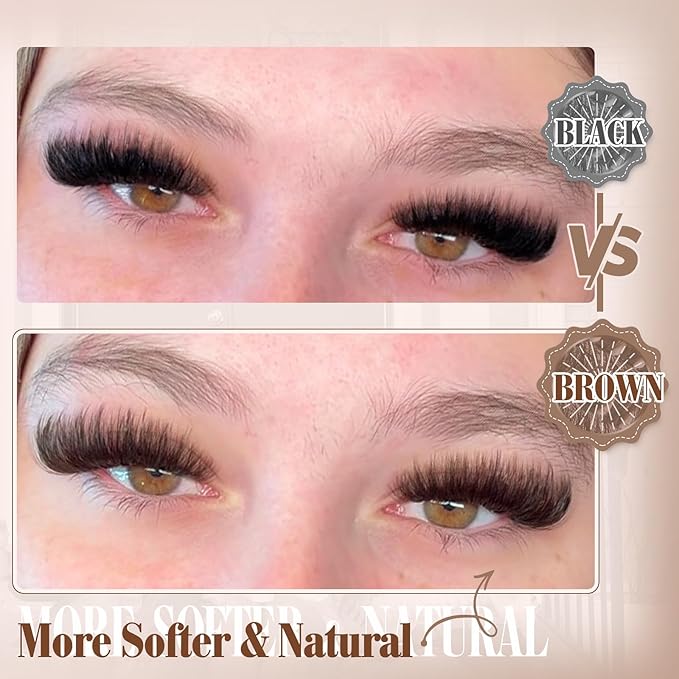 Yawamica Brown Fluffy Lash Clusters 100D Volume Wispy Eyelash Clusters 10-18mm D Curl Eyelash Extensions Individual Lashes Dark Brown Cluster Lashes DIY Brown Lash Extension by Self