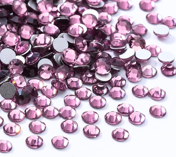 Meibite Light Amethyst Flatback Rhinestones, Glass Rhinestones for Nail Art and Craft, Glue Fix, Loose Crystal Gemstones(Lt.Amethyst, SS4, 1440pcs, 1.5-1.7mm)