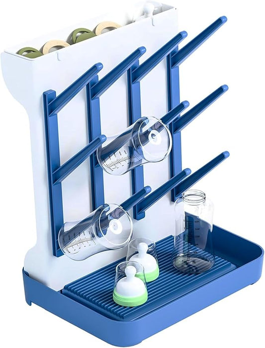 SuoXing Vertical Baby Bottle Drying Rack,Space Saving Countertop Baby Drying Rack for Bottles,Large Baby Bottle Station Stand,Bottle Rack Dryer for Brushes,Pacifiers,Baby Accessories Organizer,Blue