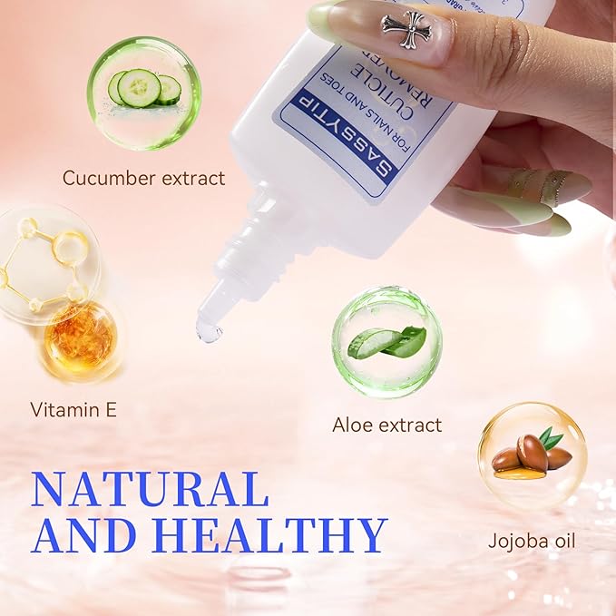 SASSYTIP Cuticle Remover Gel, 15-20 Second Rapid Softening with Jojoba Oil & Vitamin E, Gentle Dead Skin Remover for Hands & Feet, Home & Salon Use, 1 fl. oz. (Clear)