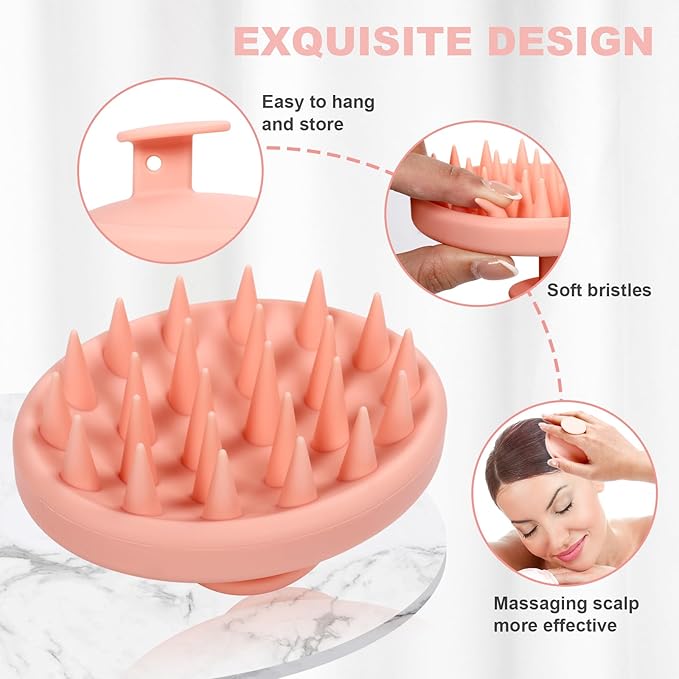 Meartchy Silicone Scalp Massager, Scalp Scrubber for Hair Growth with Soft Bristles, Scalp Exfoliator Brush Dandruff Removal Shampoo Brush for Wet Dry Scalp Care (Pale Pink)