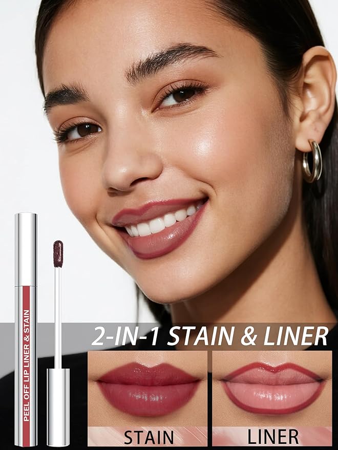 QCMME Lip Stain Peel Off Lip Liner Stain with Tweezer, Long Lasting Matte Lip Tint Tattoo, Highly Pigmented Color Lip Makeup, Waterproof Lipstick, Transfer-proof Lipstain for Women, Toffee Rose