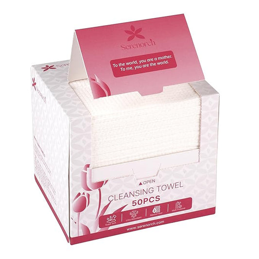 Serenorch Disposable Face Towels, Mother's Day Gifts 10" x 12", Gifts for Mom from Daughter Son, Ultra Thick Face Towelettes for Sensitive Skin, Extra Soft Makeup Remover Dry Wipes, 50 Count