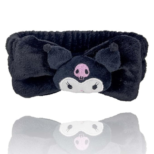 Saileg Kawaii Cartoon Headband, Cute Anime Spa Band for Women face Washing Makeup Skincare, Soft Microfiber Coral Shower Fluffy Towel Hairband for Girls (Bkuro)
