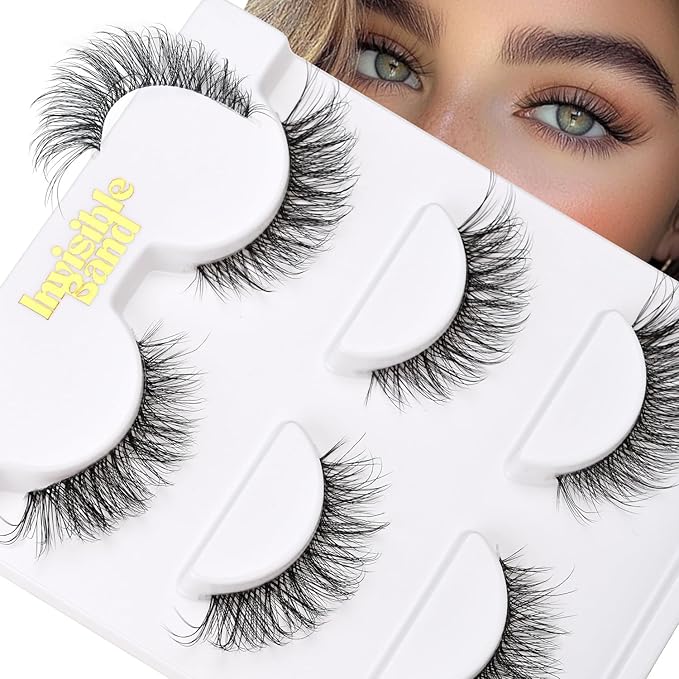Invisible Band Wispy Lashes 13mm Short Eyelashes Natural Look Reusable 25 Times, D Curl Cat Eye Fake Strip Lashes With Clear Band, Small Lashes Pack Pestañas Postizas Naturales By Hiklasy
