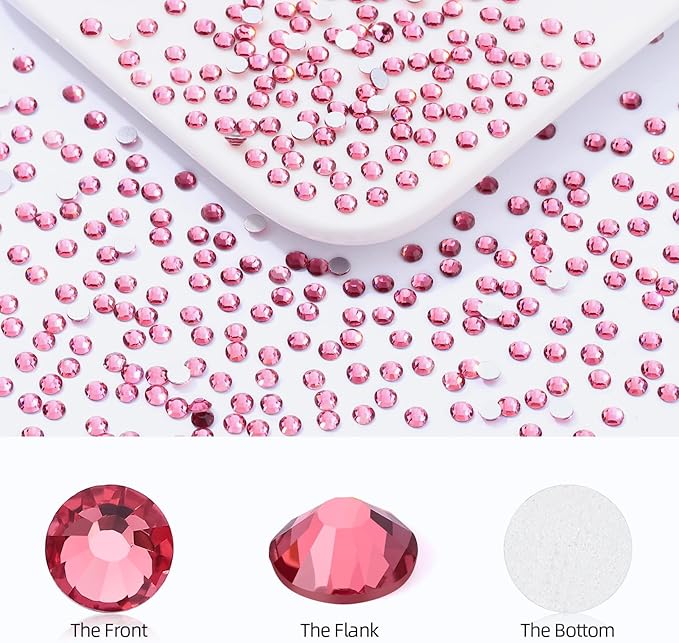 Meibite Rose Flatback Rhinestones, Glass Rhinestones for Nail Art and Craft, Glue Fix, Loose Crystal Gemstones(Rose, SS10, 2880pcs, 2.7-2.8mm)