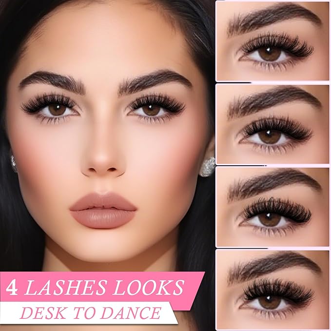 Lashes Wispy False Eyelashes 4 Styles Cat Eye Strip Lash Natural Look 20 Pairs Fake Mink Eyelash Pack Short Fluffy Lashes Strips that Look Like Extensions Wispies Clear Band Pestañas Postizas