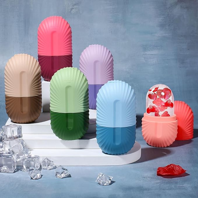 Ice Roller for Face and Eye, Silicone Ice Facial Roller Ice Holder, Face Ice Mold Skin Care, Face Icers Reusable Ice Cube Roller for Shrink Pores Anti Wrinkle Reduce Puffiness, Purple