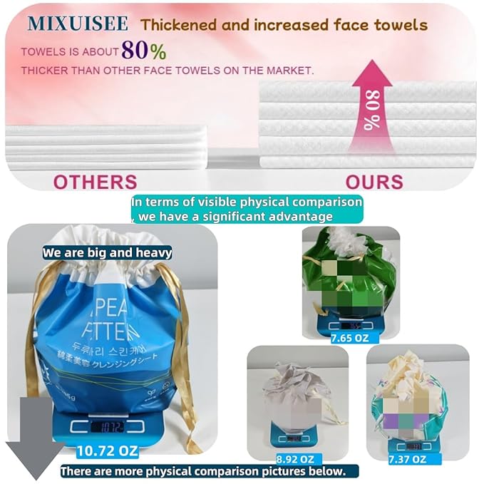 Face towels roll。Hanging face towel disposable，Disposable face towels, MIXUISEE cotton face cloths，super thick 150% face wipes, Suitable for makeup removal and cleansing (Thickened 70 PCS)