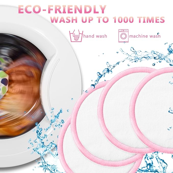 Foaincore 40 Pcs Reusable Makeup Remover Pads with Mesh Storage Bag and Bamboo Box Washable Bamboo Cotton Rounds Soft Reusable Face Pad for Toner Skin Various Skin Care Products(White Pink)