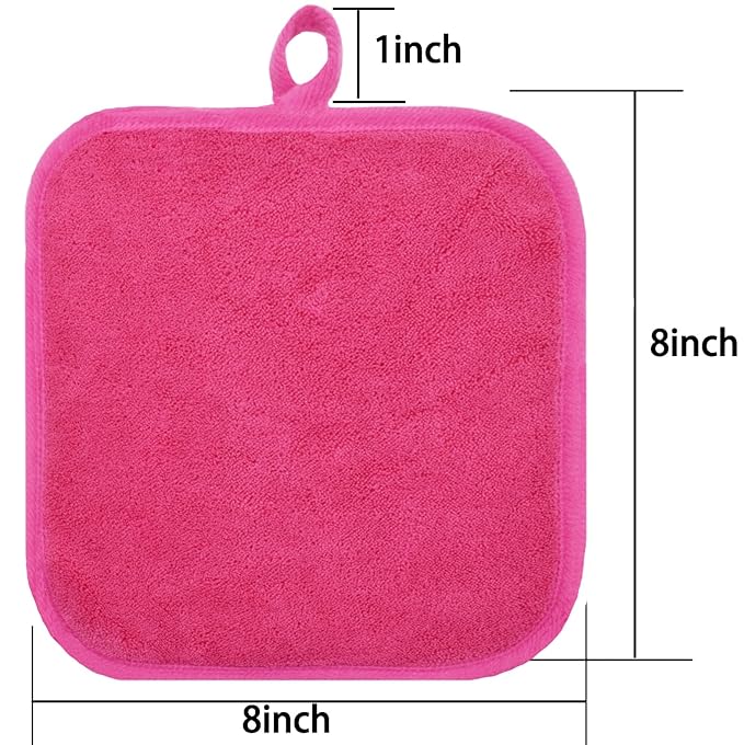 BloomSesame Makeup Remover Cloths for Face, Eye, Lips - Reusable Makeup Remover Pads Soft Microfiber Facial Cleansing Cloths 8 x 8 inch 12 Pack (Dark Pink)