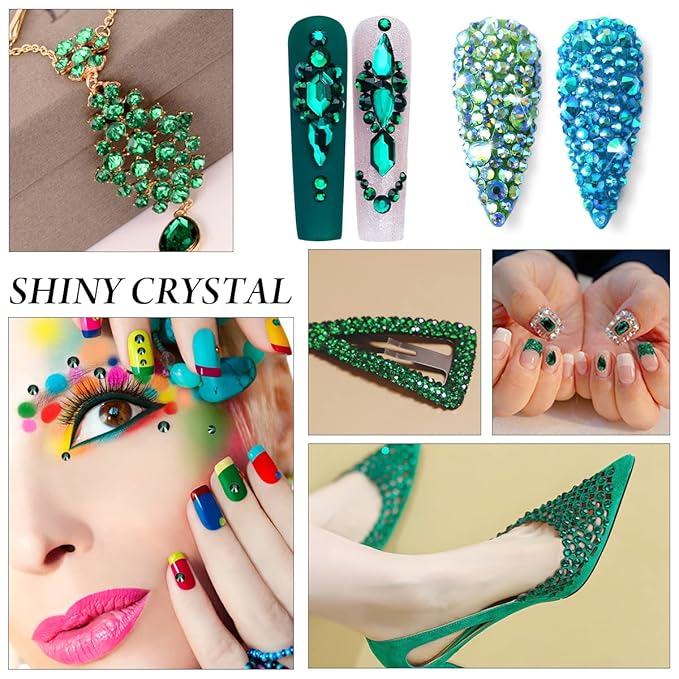 Novani Rhinestones 3000Pcs Flatback Crystal Round Loose Gemstones Glass Rhinestones for Crafts Makeup Nail Art Clothes Shoes DIY Decorations(SS8, 2.3-2.5mm,Emerald)