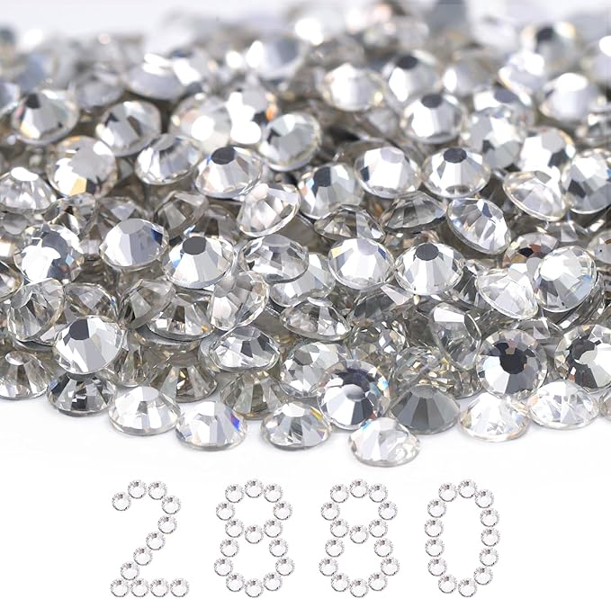 MEIBITE Flatback Rhinestones Bulk, 2880PCS Crystal Rhinestones for Clothes DIY Decoration Crafts, Crystal, SS30, 6.3-6.5mm