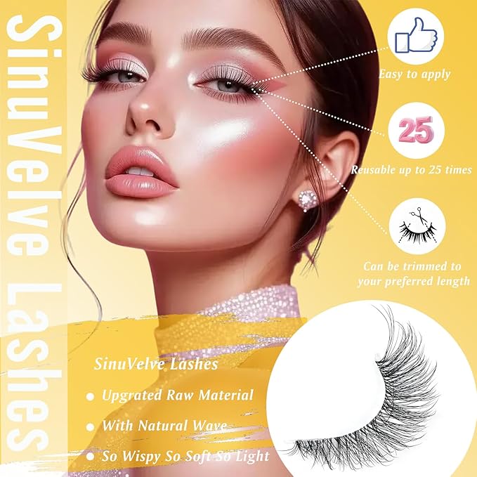 Invisible Band Wispy Lashes 13mm Short Eyelashes Natural Look Reusable 25 Times, D Curl Cat Eye Fake Strip Lashes With Clear Band, Small Lashes Pack Pestañas Postizas Naturales By Hiklasy