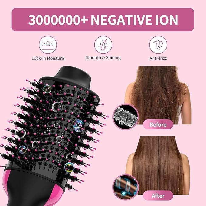 Hair Dryer Brush Blow Dryer in One, Upgraded 4 in 1 Hair Dryer and Styler Volumizer with Negative Ion Anti-frizz Ceramic Titanium Barrel Hot Air Hair Straightener Brush