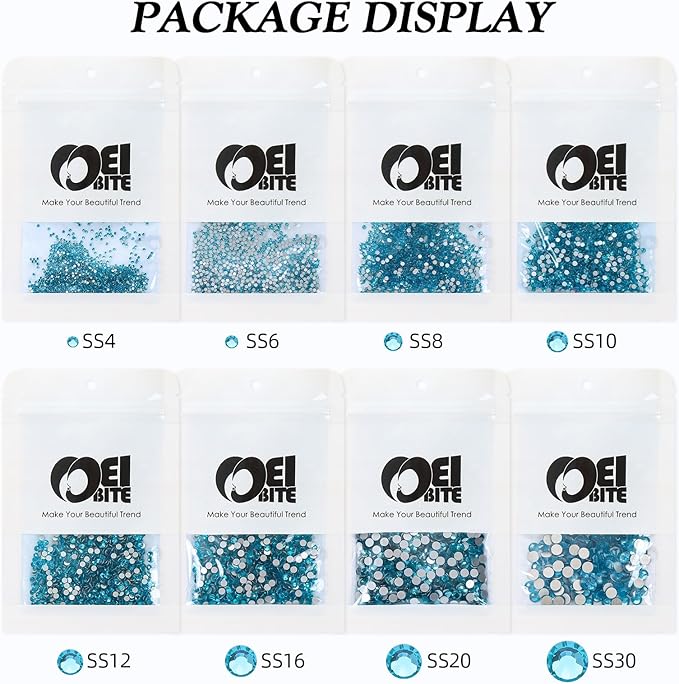 Meibite Aquamarine Flatback Rhinestones, Glass Rhinestones for Nail Art and Craft, Glue Fix, Loose Crystal Gemstones(Aquamarine, SS6, 1440pcs, 1.9-2.0mm)
