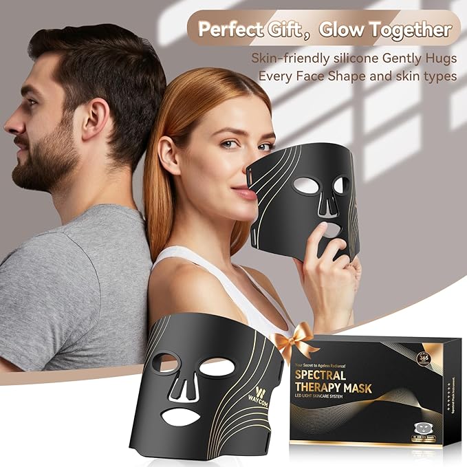 WAYCOM Red Light Therapy Mask: 400 Beads Portable Light Therapy for Face - 4-Modes Portable 850NM Infrared & Red Light Mask at Home Travel - Gift for Loved Ones/Valentine's Day/Birthday/New Year