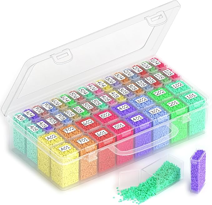 VANSUNS 48-Grid Mixed Size Diamond Painting Storage Containers, Portable Transparent Diamond Art Storage Case, Suitable for Storing Beads, Rhinestones, and DIY Handicrafts