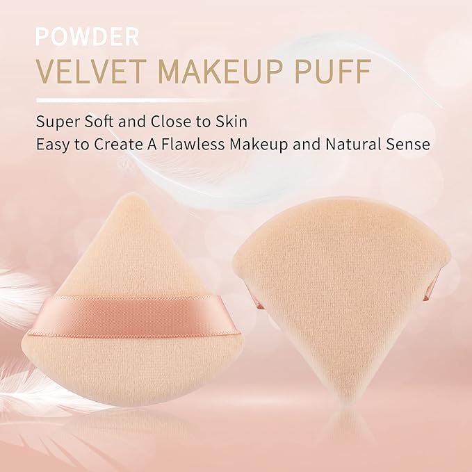 2 Pcs EVAOUXIU Triangle Powder Puff for Face Powder, Soft Plush Setting Powder Puff, Velour Cosmetic Foundation Blender Sponge Beauty Makeup Tools (Black&Nude)