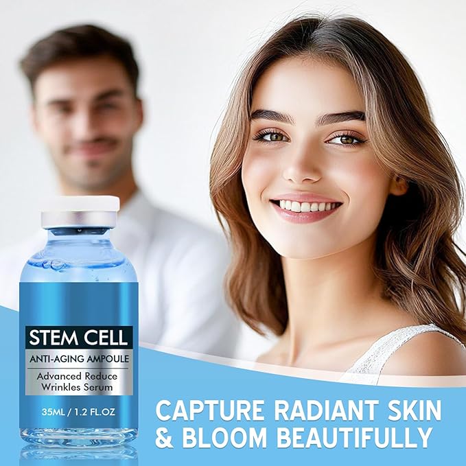 Stem Cell Serum for Face, Anti Aging Face Serum to Smooth Wrinkles, Intensive Repair Ampoule for Hydration and Revitalization, 2 Count