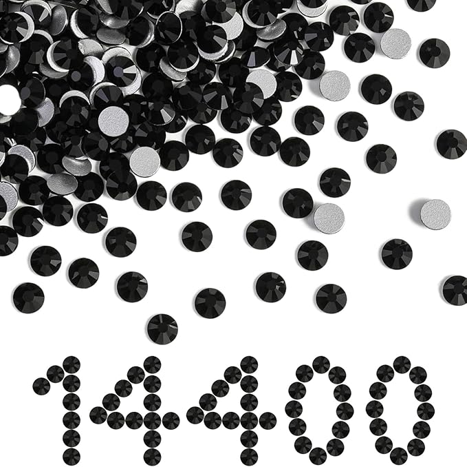 Beadsland Flatback Rhinestones Bulk,14400pcs Black Rhinestones for Nails Crafts Clothes DIY Decoration, Jet Black, SS8,2.3-2.5mm